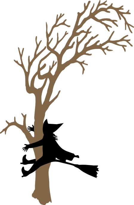 Halloween witch silhouette crashing into a tree decoration